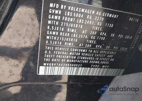 2017 Volkswagen Tiguan 2.0T S из США, поврежденный, VIN WVGBV7AX2HK000527